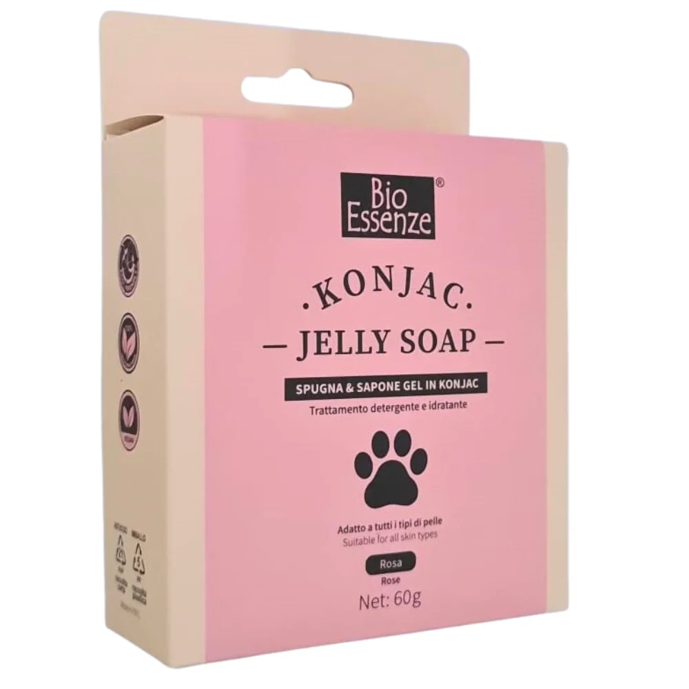 BIO ESSENZE KONJAC SPUGNA BIANCA + SAPONE IN GEL ALLA ROSA