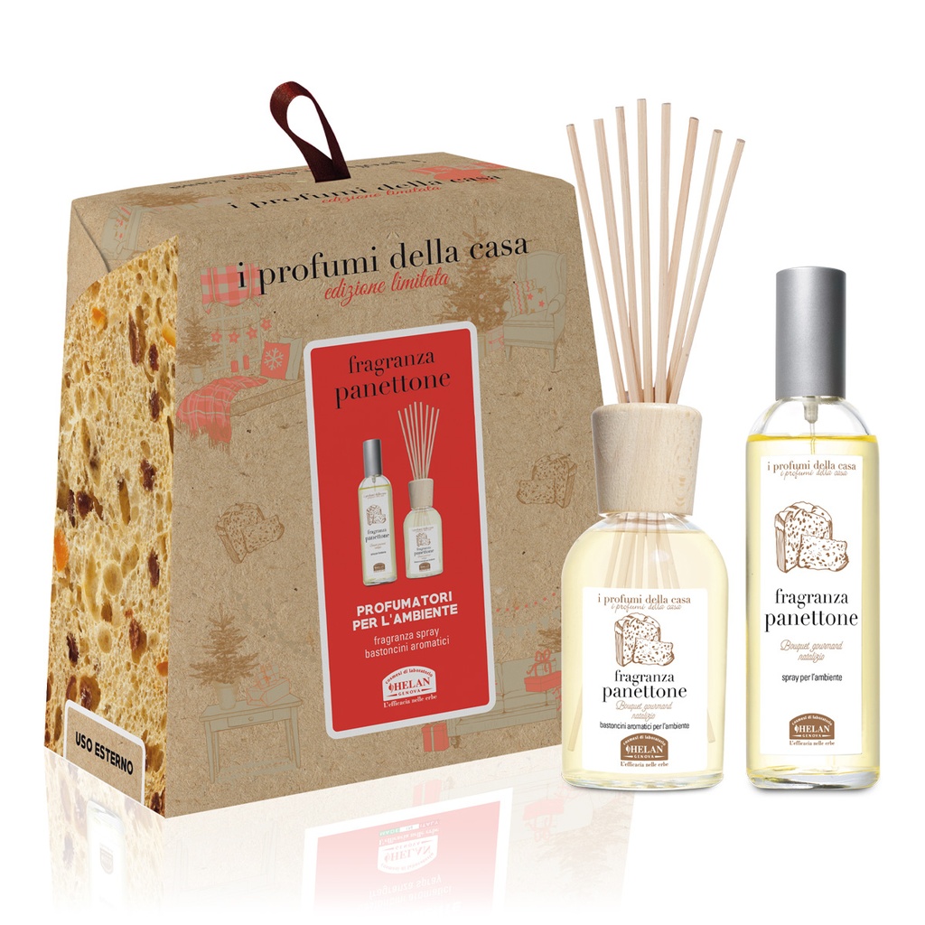 HELAN PANETTONE SET PROFUMATORI PER L'AMBIENTE FRAGRANZA SPRAY + BASTONCINI AROMATICI