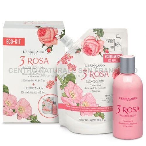 3 Rosa ECO-KIT - Edizione limitata - Bagnoschiuma 250 ml+ Ecoricarica 500 ml